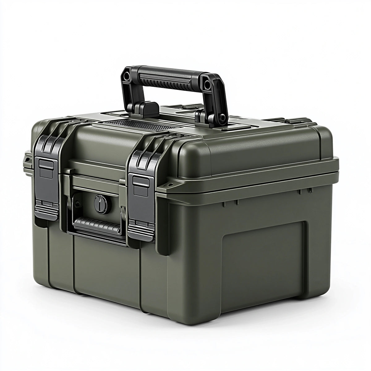 Mallette de transport 40 x 30 x 18 cm en plastique vert olive - rigide à poignée pour rangement d'outils