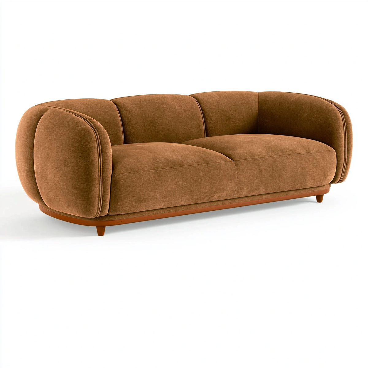 Canapé 3 places 220 cm en tissu effet velours marron style arrondi