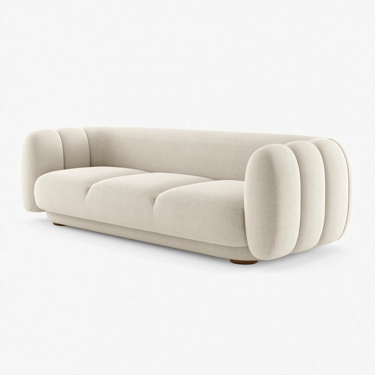 Canapé 3 places 220 cm en tissu crème - style contemporain à accoudoirs arrondis