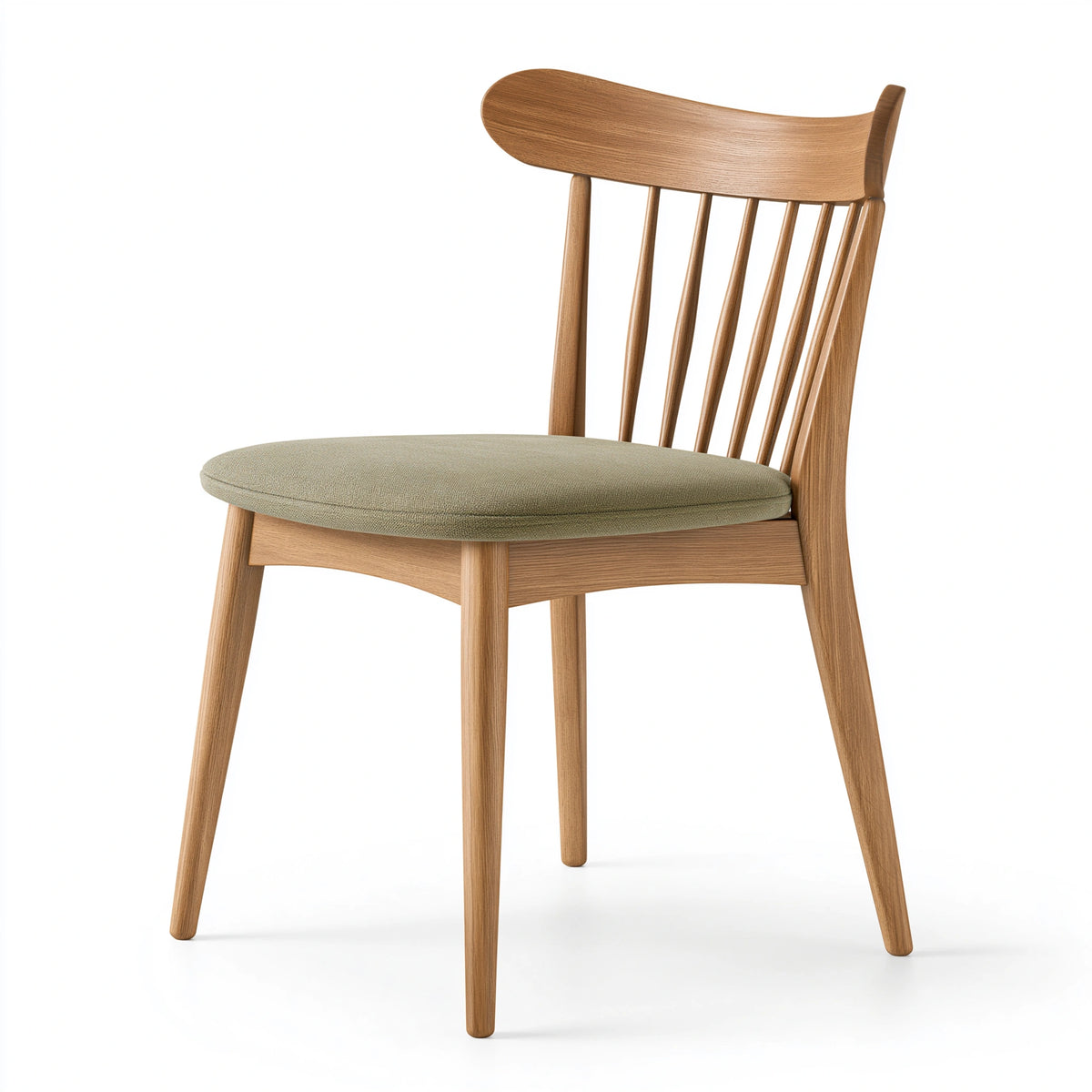 Chaise de salle à manger 55 x 55 x 85 cm en bois brun et tissu vert style scandinave à dossier à barreaux