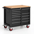 Servante d'atelier 113 x 46 x 97 cm en acier noir avec plateau en bois et roulettes