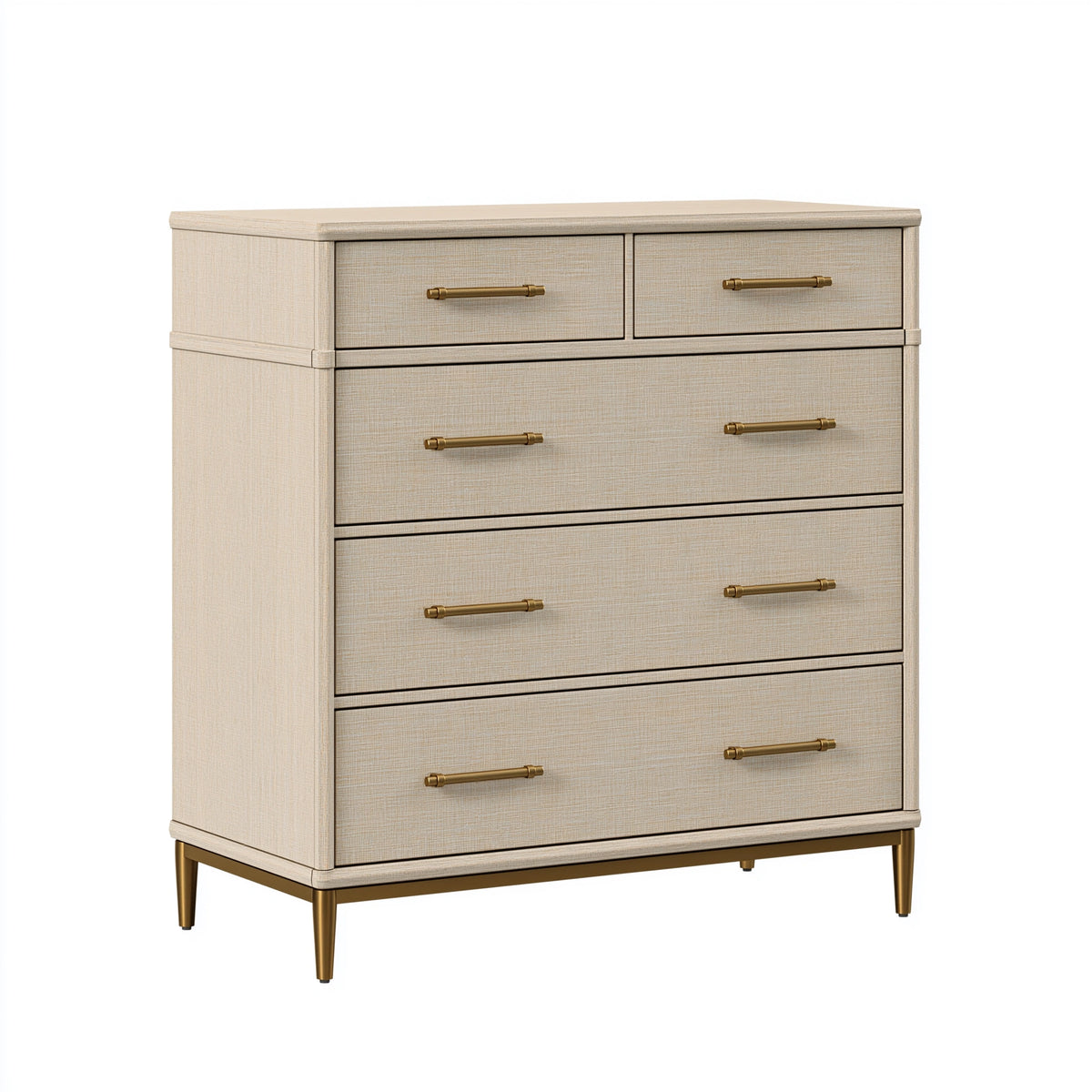 Commode 90 x 45 x 120 cm beige en bois avec 5 tiroirs style contemporain