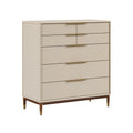 Commode 90 x 45 x 130 cm en panneaux de bois beige à 5 tiroirs style contemporain