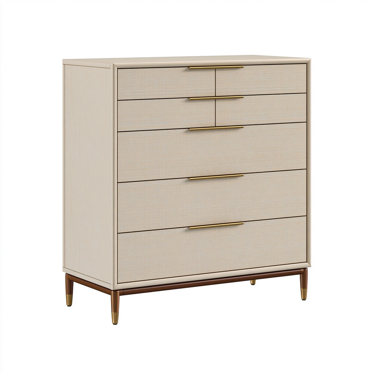 Commode 90 x 45 x 130 cm en panneaux de bois beige à 5 tiroirs style contemporain