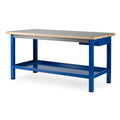 Établi d'atelier 200 x 70 x 90 cm en acier bleu et bois avec panneau perforé et rangement
