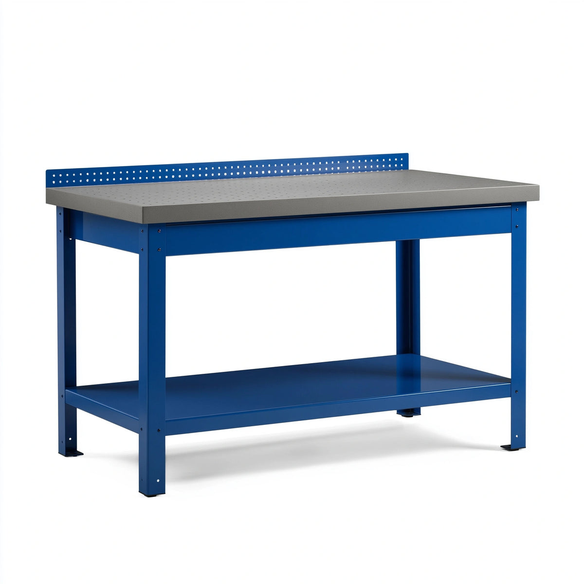 Établi d'atelier 120 x 60 x 85 cm en acier bleu et gris avec plateau perforé