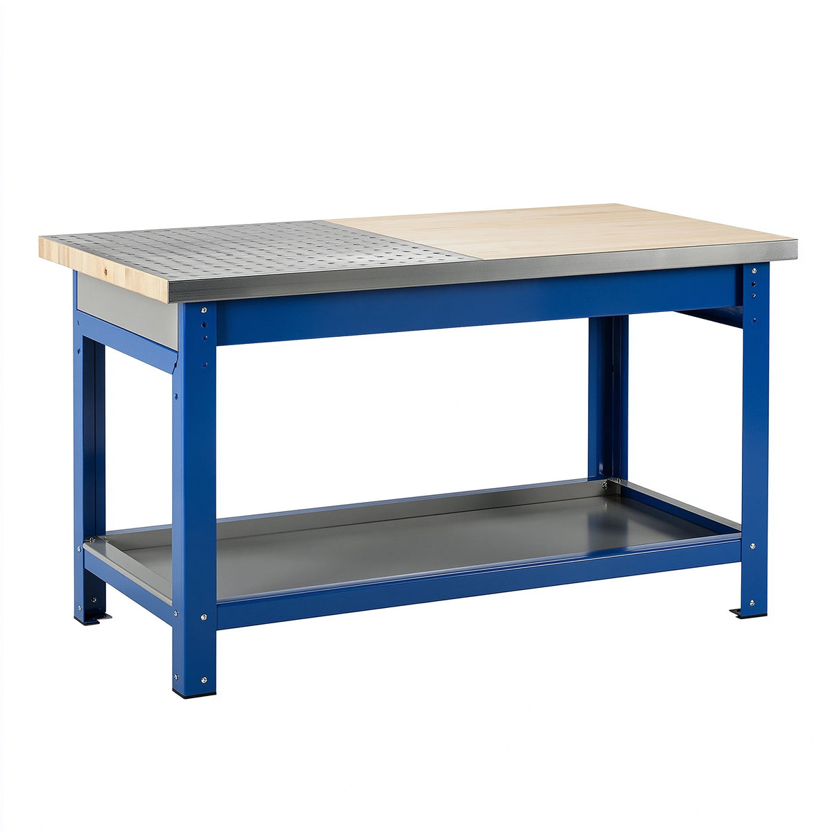 Établi 120 x 60 x 90 cm acier et bois bleu atelier avec plateau perforé