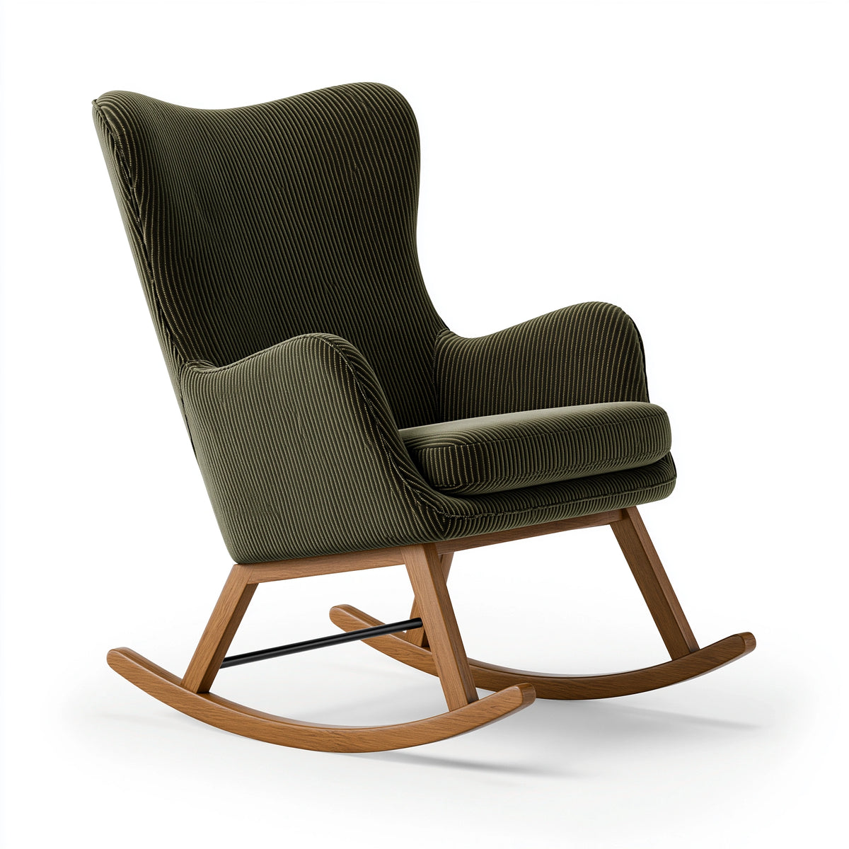Fauteuil à bascule 70 x 95 x 102 cm en velours côtelé vert foncé avec piètement en bois