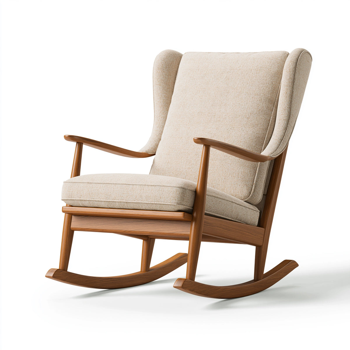 Fauteuil à bascule 75 x 85 x 105 cm tissu crème structure en bois style scandinave