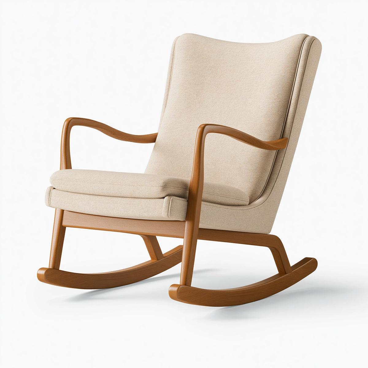Fauteuil à bascule 70 x 95 x 105 cm en tissu beige et bois brun - dossier haut scandinave