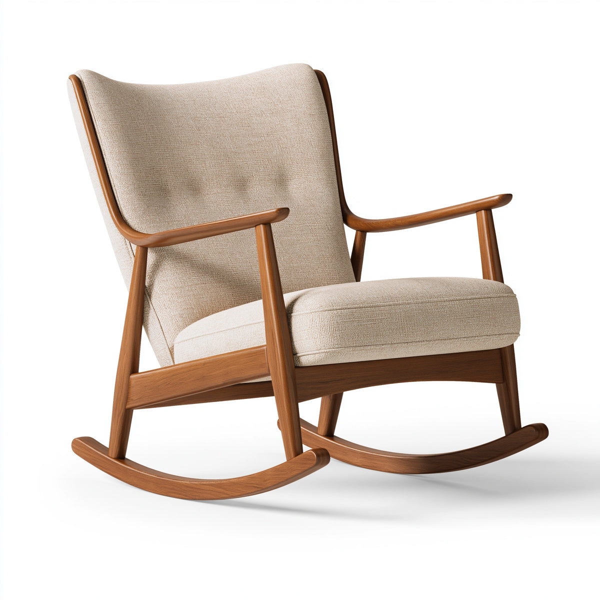 Fauteuil à bascule 100 x 68 x 100 cm en bois et tissu bouclé beige style scandinave