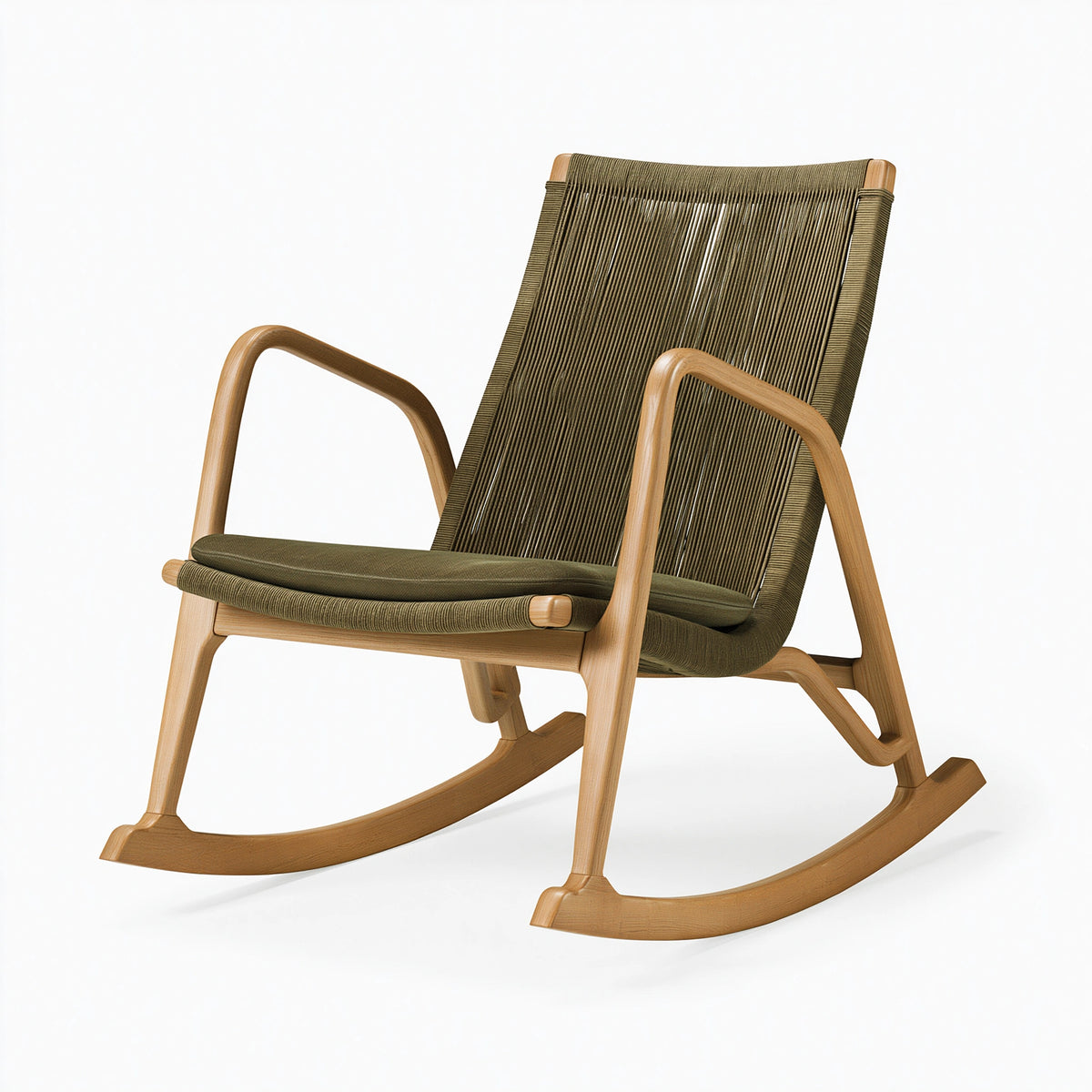 Fauteuil à bascule 105 x 68 x 100 cm en bois et cordage vert style naturel