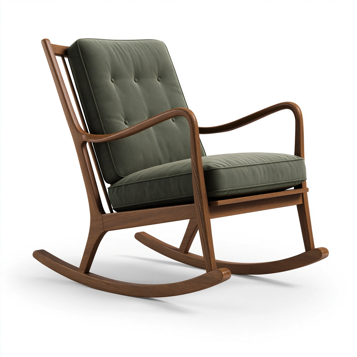 Fauteuil à bascule 70 x 95 x 100 cm en bois et tissu vert style rétro