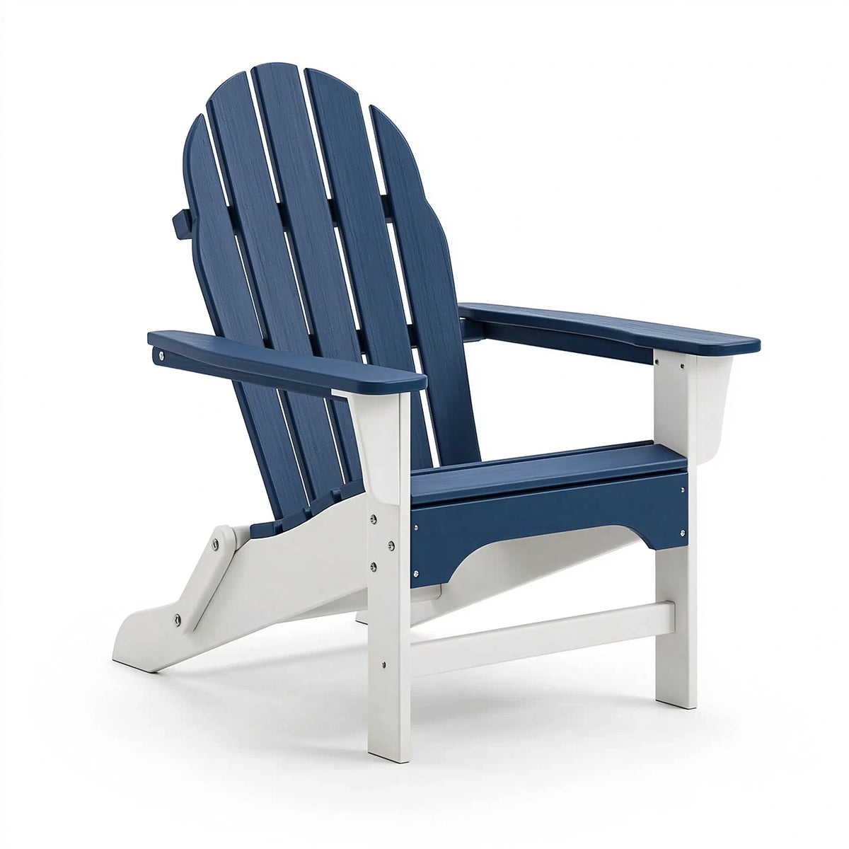 Fauteuil de jardin Adirondack 80 x 76 x 97 cm en plastique bleu marine et blanc - dossier inclinable à lattes