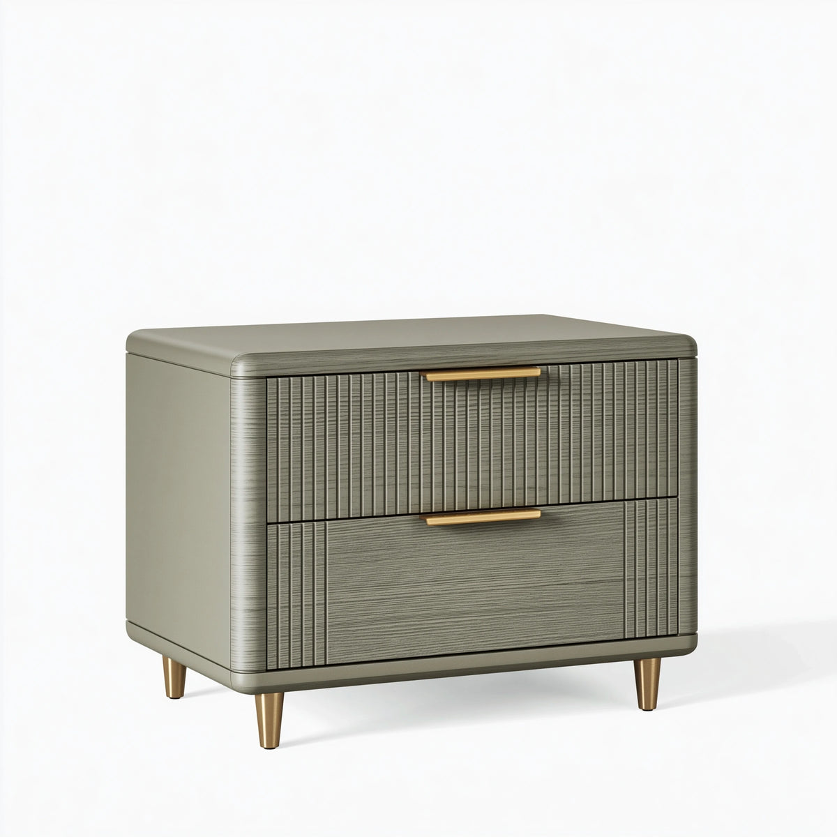 Table de chevet 60 x 45 x 60 cm en bois gris vert à 2 tiroirs style contemporain