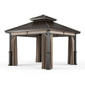 Tonnelle de jardin 300 x 300 cm acier brun avec rideaux style pavillon