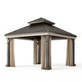 Tonnelle de jardin 300 x 300 x 300 cm en métal anthracite avec rideaux style pavillon