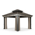 Tonnelle de jardin 300 x 300 cm en métal marron et gris anthracite avec rideaux toit rigide