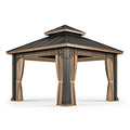 Tonnelle de jardin 300 x 300 cm en métal noir et beige avec rideaux style pavillon