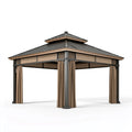 Pavillon de jardin 300 x 300 cm en métal noir et beige avec rideaux style contemporain