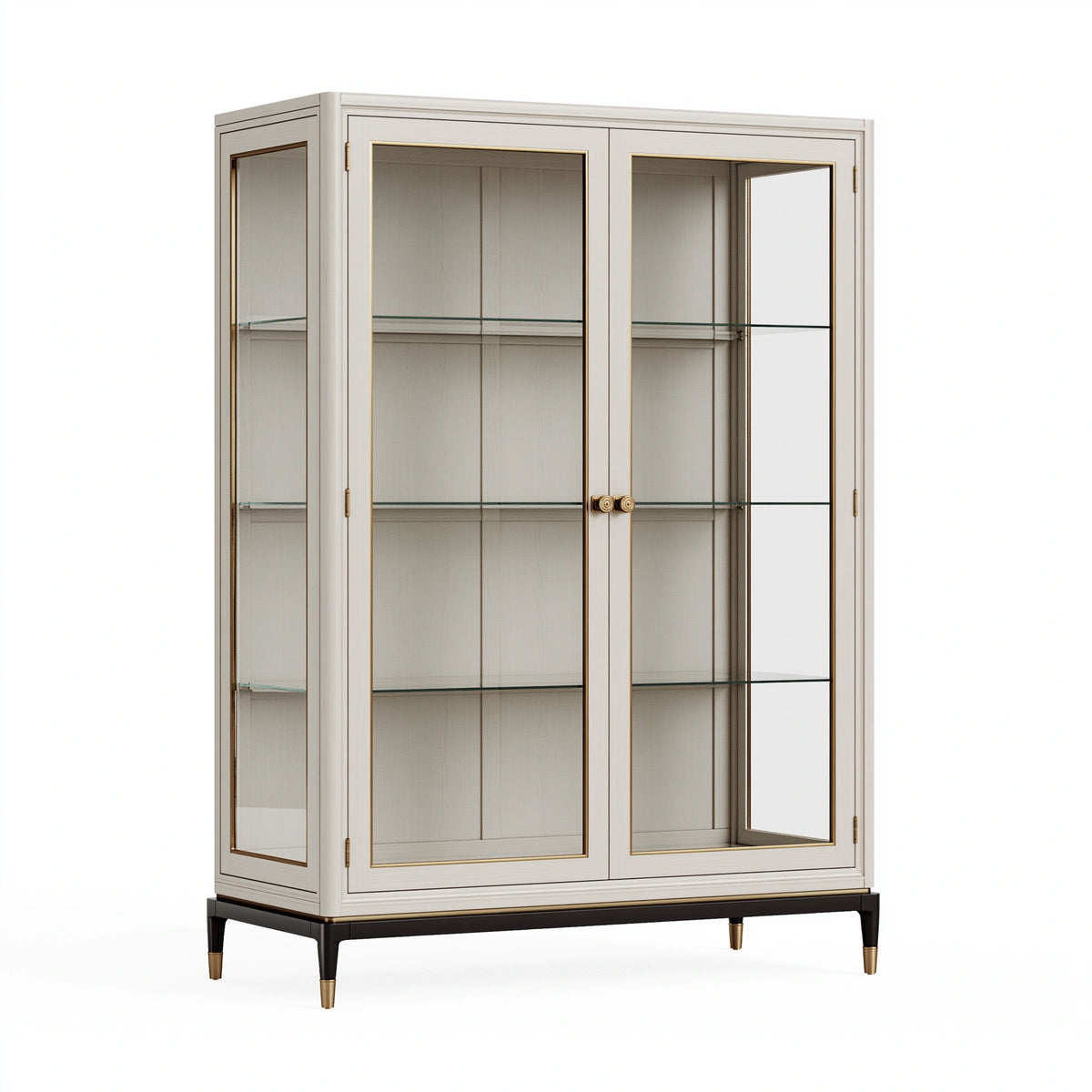 Vitrine 120 x 45 x 190 cm en bois et verre crème style classique