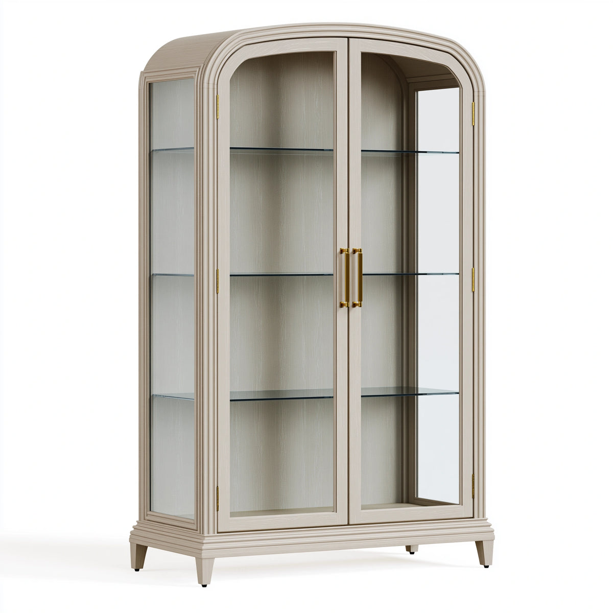 Vitrine 100 x 45 x 200 cm en bois beige avec portes vitrées style classique