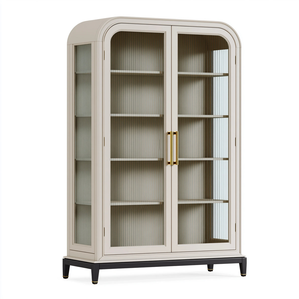 Armoire vitrine 110 x 45 x 200 cm en bois et verre ivoire style classique