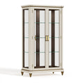 Vitrine 120 x 45 x 200 cm en bois et verre beige marron - rangement classique à 4 portes