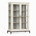 Vitrine 120 x 40 x 190 cm en bois beige et verre avec portes - Style classique