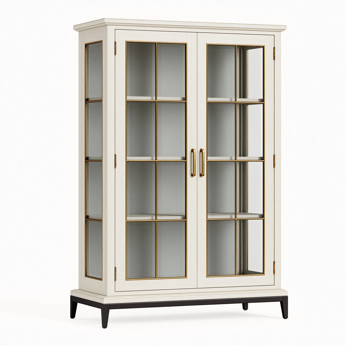 Vitrine 120 x 40 x 190 cm en bois beige et verre avec portes - Style classique