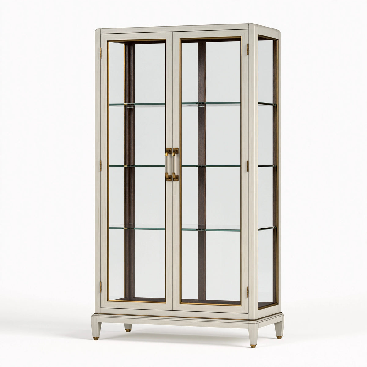 Armoire vitrine 100 cm 45 cm 190 cm en bois et verre beige style classique